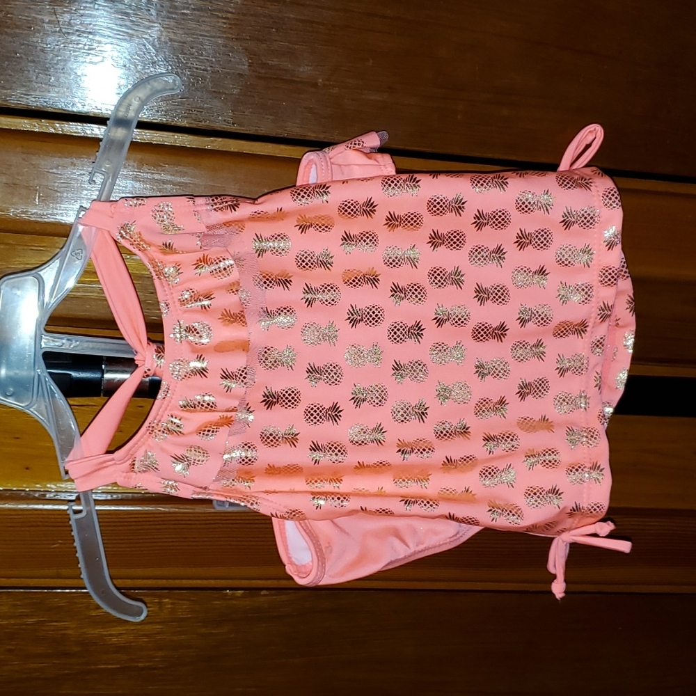 REAL LOVE Girl's 2-piece Bathing Suit w/Gold Pineapples - NWOT - Sz 4/5